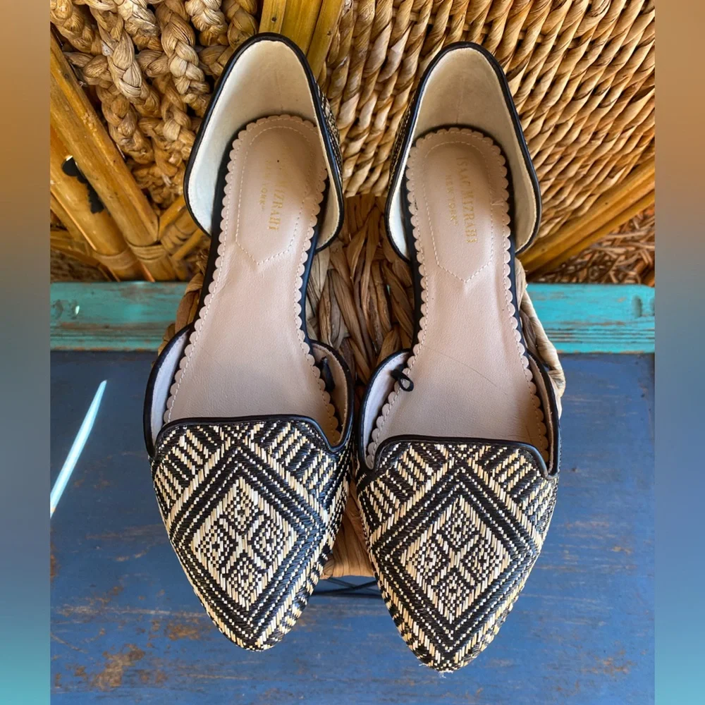 Isaac Mizrahi Geometric-Print Slip On Loafers Flats Black-Cream